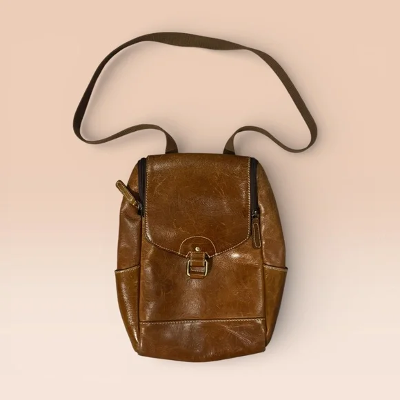 Jack Georges Voyager Zip Brown Leather Backpack Convertible Crossbody Bag Purse - Picture 5 of 5